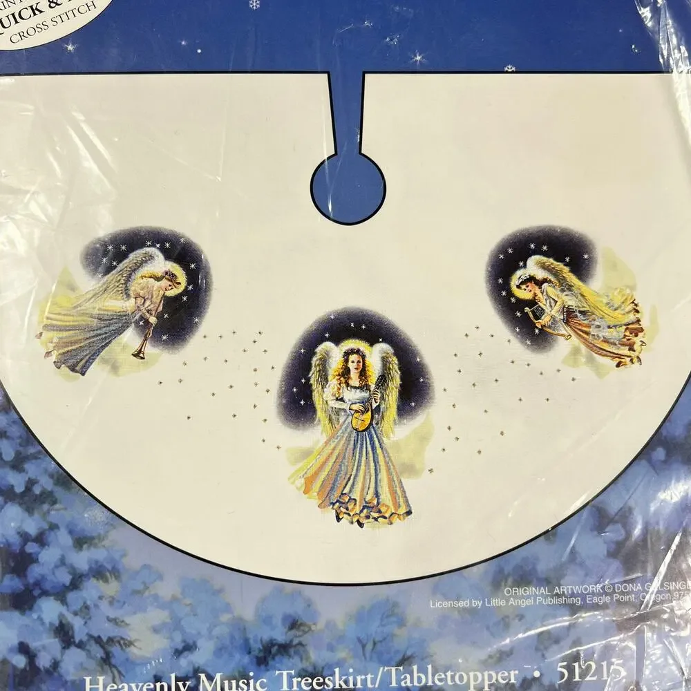 CANDAMAR Heavenly Musical Angels Tree Skirt Table Topper Cross Stitch Kit NEW